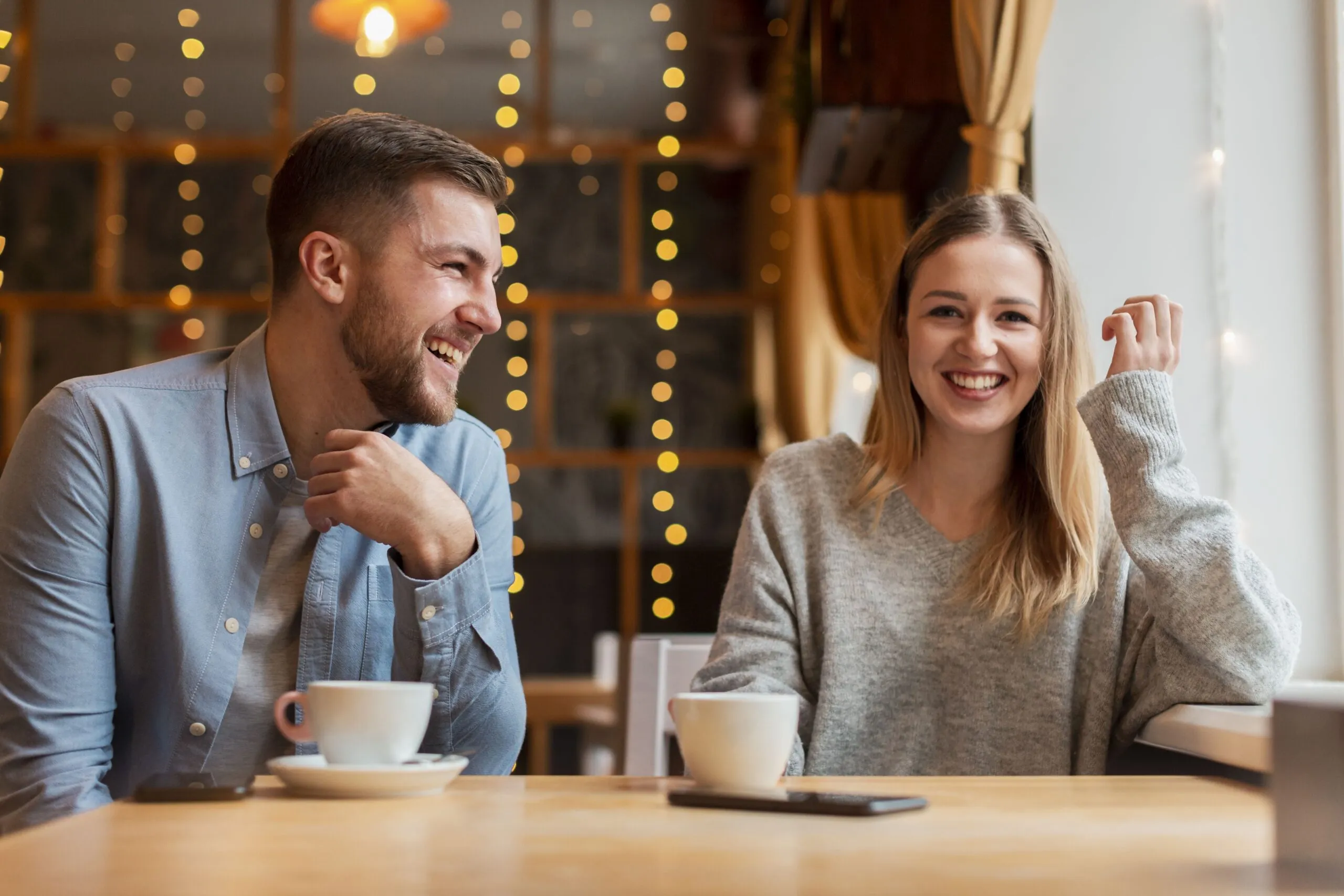 A couple in love are talking on a date